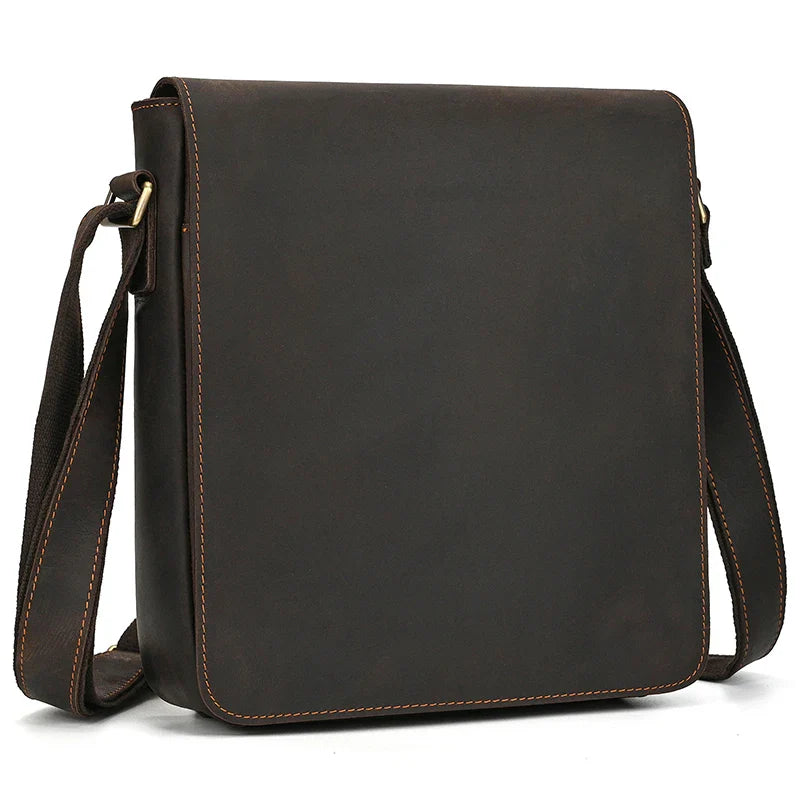 Handmade Mens Brown Leather Messenger Bag