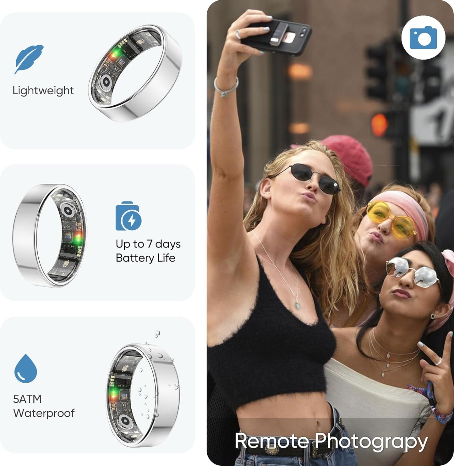 R10 Temperature Smart Fitness Ring, 5ATM Waterproof Durable Fitness Tracker for Women & Men