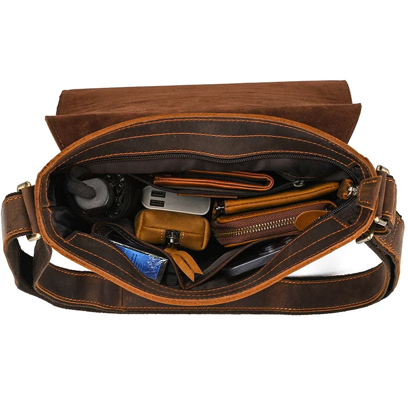 Handmade Mens Brown Leather Messenger Bag