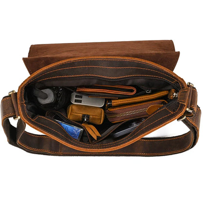 Handmade Mens Brown Leather Messenger Bag