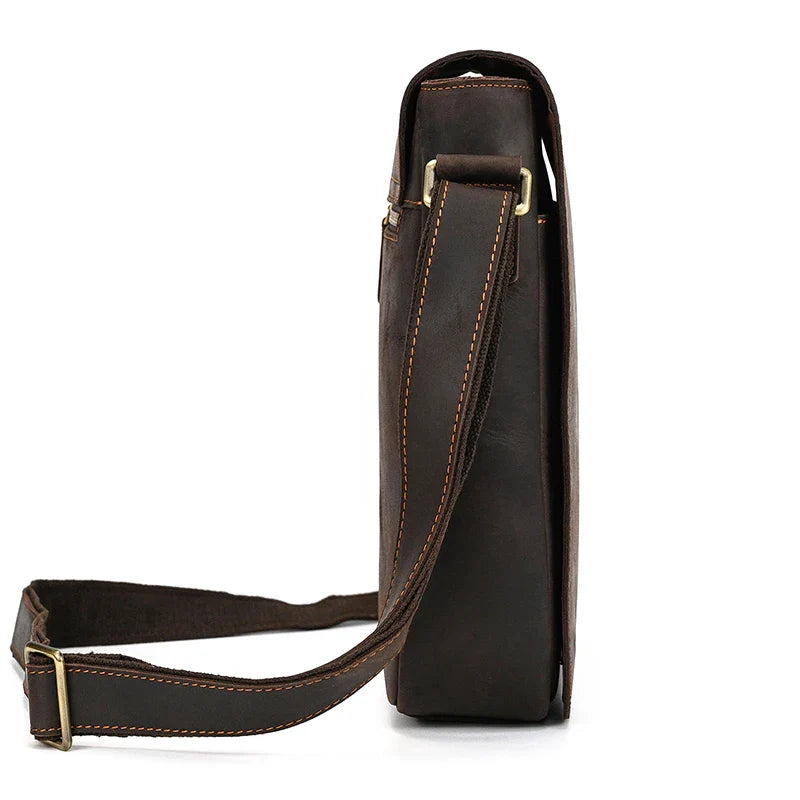 Handmade Mens Brown Leather Messenger Bag