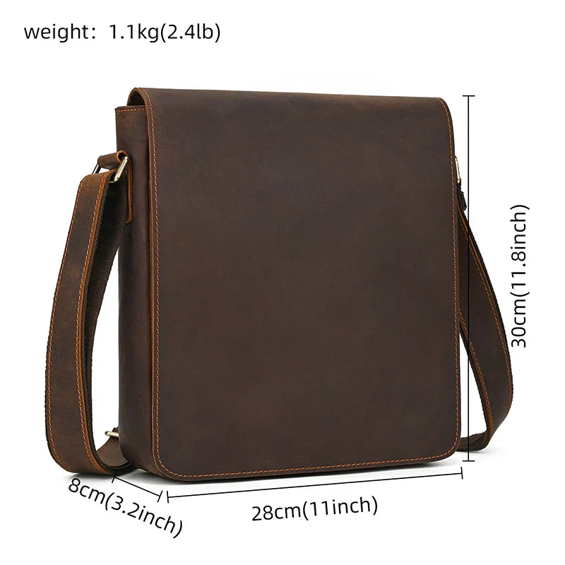 Handmade Mens Brown Leather Messenger Bag